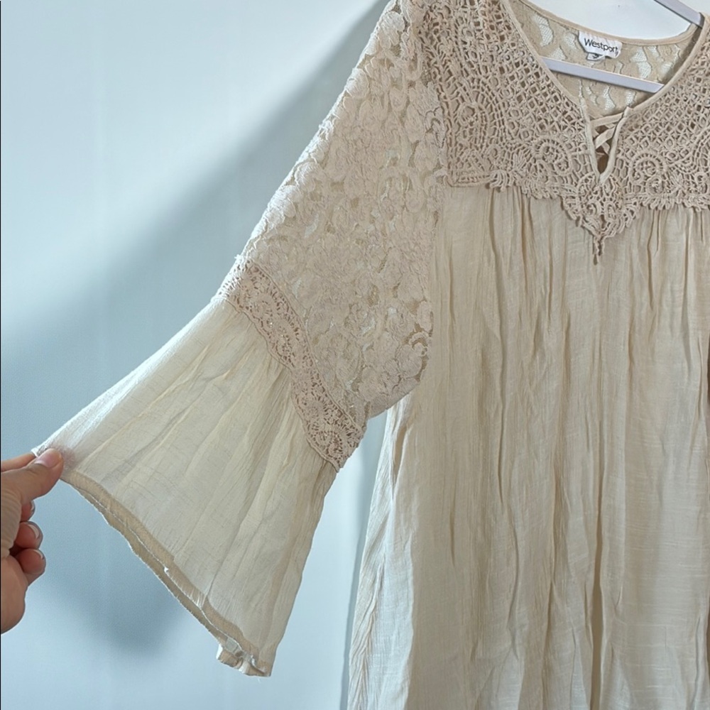Westport Cream Crochet Lace Detail Blouse - 3/4 Bell Sleeve - Picture 4 of 10